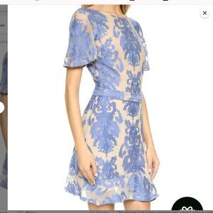 Nude and Blue San Marcos Illusion Floating Floral Embroidery Mini Dress